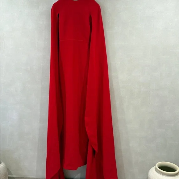 Elegant Red Cape Sleeve Wedding Dress - Picture 4 of 7